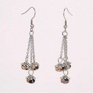 Handmade Edgy Surgical Steel Gemstone Earrings Triple Chain Dalmatian Jasper